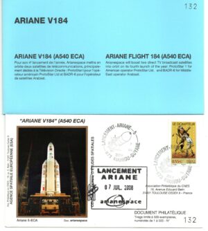 Lancement Ariane 540 ECA – Vol 184 – Kourou 07/07/2008 – Pochette CNES 3 Enveloppes – C 43