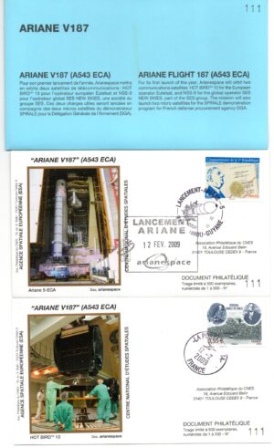 Lancement Ariane 543 ECA – Vol 187 – Kourou 12/02/2009 – Pochette CNES 4 Enveloppes – C 43