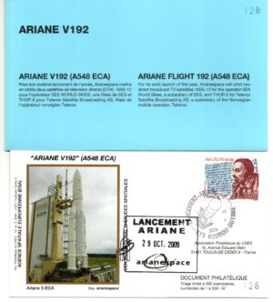 Lancement Ariane 548 ECA – Vol 192 – Kourou 29/10/2009 – Pochette CNES 3 Enveloppes – C 43