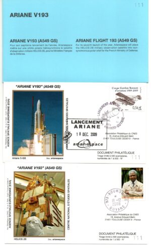 Lancement Ariane 549 GS – Vol 193 – Kourou 18/12/2009 – Pochette CNES 2 Enveloppes – C 43