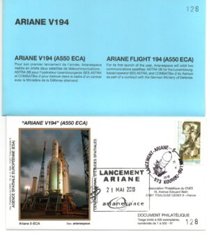Lancement Ariane 550 ECA – Vol 194 – Kourou 21/05/2010 – Pochette CNES 3 Enveloppes – C 44