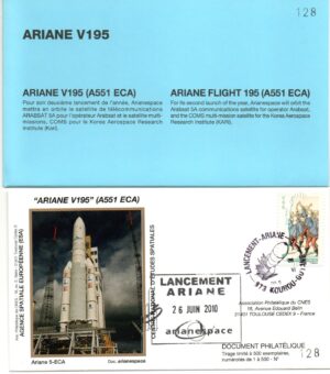 Lancement Ariane 551 ECA – Vol 195 – Kourou 26/06/2010 – Pochette CNES 3 Enveloppes – C 44
