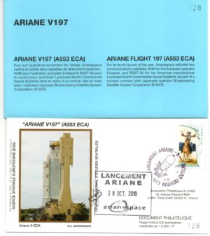 Lancement Ariane 553 ECA – Vol 197 – Kourou 28/10/2010 – Pochette CNES 3 Enveloppes – C 44