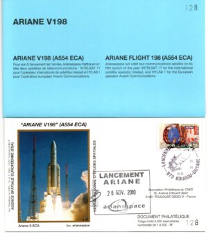 Lancement Ariane 554 ECA – Vol 198 – Kourou 26/11/2010 – Pochette CNES 3 Enveloppes – C 44