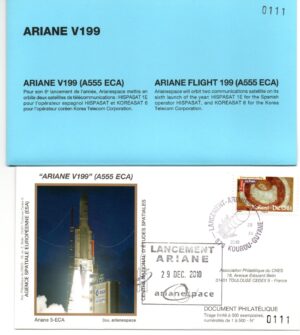 Lancement Ariane 555 ECA – Vol 199 – Kourou 29/12/2010 – Pochette CNES 3 Enveloppes – C 44