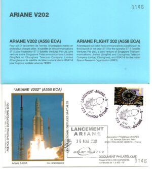 Lancement Ariane 558 ECA – Vol 202 – Kourou 20/05/2011 – Pochette CNES 3 Enveloppes – C 44