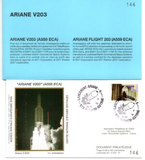 Lancement Ariane 559 ECA – Vol 203 – Kourou 06/08/2011 – Pochette CNES 3 Enveloppes – C 44
