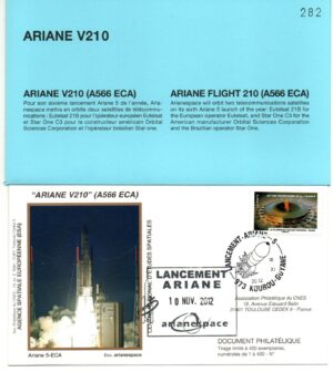 Lancement Ariane 566 ECA – Vol 210 – Kourou 10/11/2012 – Pochette CNES 3 Enveloppes – C 44