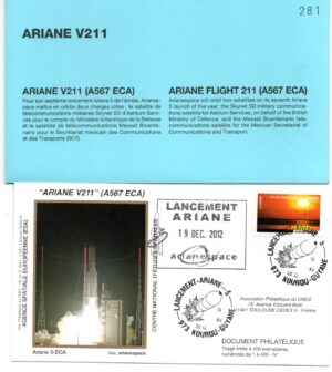 Lancement Ariane 567 ECA – Vol 211 – Kourou 19/12/2012 – Pochette CNES 3 Enveloppes – C 44