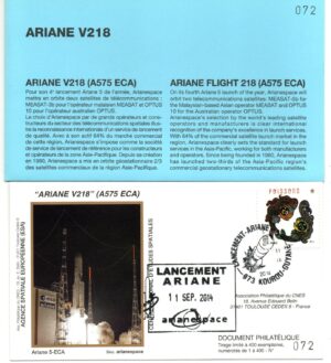 Lancement Ariane 575 ECA – Vol 216 – Kourou 11/09/2014 – Pochette CNES 3 Enveloppes – C 45