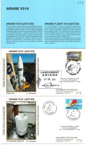 Lancement Ariane 574 ES – Vol 219 – Kourou 30/07/2014 – Pochette CNES 2 Enveloppes – C 45
