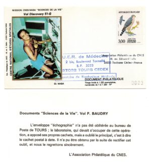Mission STS-51G - CNES, NASA Expérience Echographie P. Baudry 17 Juin 1985 – Enveloppe CNES – C 47 – Réf 9030034