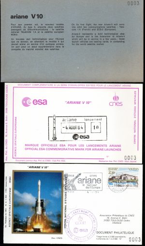 Lancement Ariane 3 - Vol 10 - Kourou 04 Aout 1984 - Pochette CNES 6 enveloppes - C 62 - 9010634