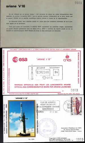 Lancement Ariane 1 - Vol 16 - Kourou 22 Février 1986 - Pochette CNES 6 enveloppes - C 62 - 9010640