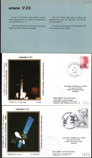 Lancement Ariane 2 - Vol 23 - Kourou 17 Mai 1988 - Pochette CNES 2 enveloppes - C 63 - 9010647