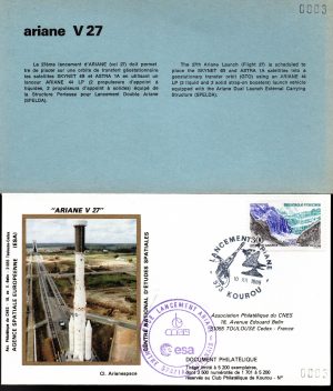 Lancement Ariane 4 - Vol 27 - Kourou 10 Décembre 1988 - Pochette CNES 3 enveloppes - C 63 - 9010651