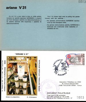 Lancement Ariane 4 - Vol 31 - Kourou 05,Juin 1989 - Pochette CNES 3 enveloppes - C 63 - 9010655