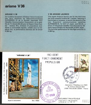 Lancement Ariane 4 - Vol 36 - Kourou 22 Février 1990 - Pochette CNES 3 enveloppes - C 63 - 9010659