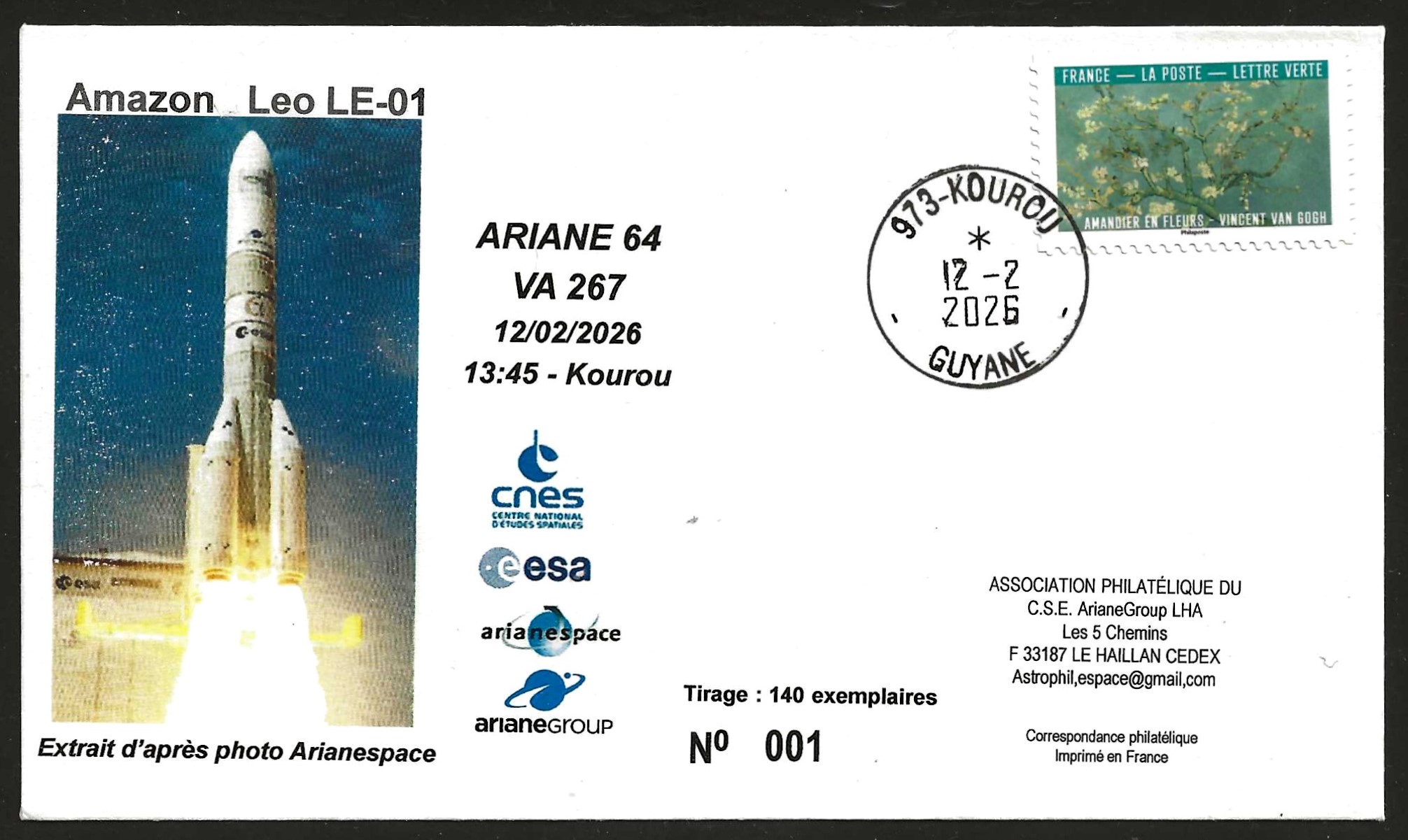 Lancement Ariane 6 - VA 267 - version 64 booster P120 - Kourou 12 Février 2026 13h45 HL - Réf 1267000